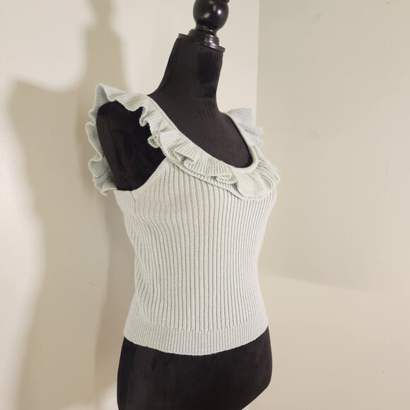 DOUBLE Zero Blue Knit Tank with Ruffle, Size Large - Picture 4 of 9